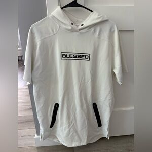 White 'BLESSED' Hooded Short-Sleeve Pullover